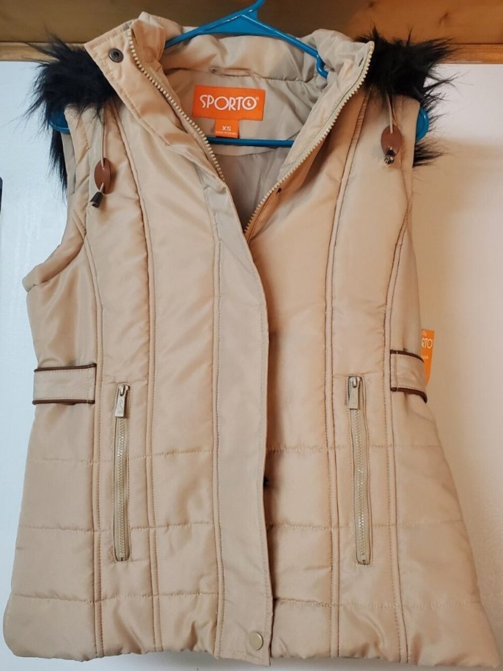 Sporto Quilted Hooded Jacket Vest in Tan Women XS -Fall/Spring NEW